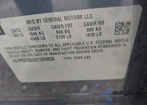 2013 Chevrolet Cruze Lt z USA, uszkodzony, nr VIN 1G1PC5SB0D4325853